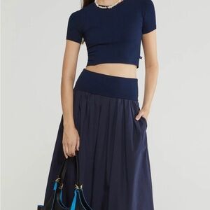 Chic Navy Blue Midi Skirt